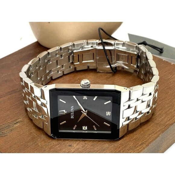 Bulova Men's Watch 96D145 Diamond Black Dial Silver Stainless Steel Quar… - Picture 7 of 15